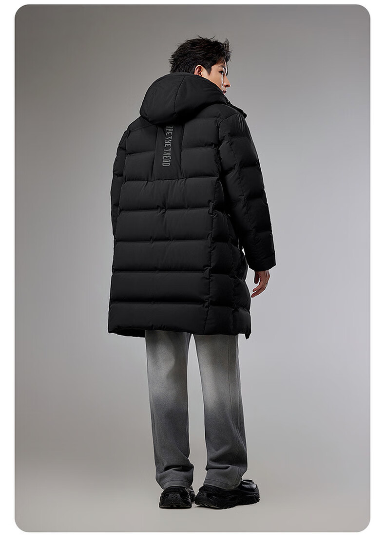 CABBEEN Men's Long Down Coat with Wrinkled Texture, Zipper Pockets, Detachable Hood, Winter 2025 15