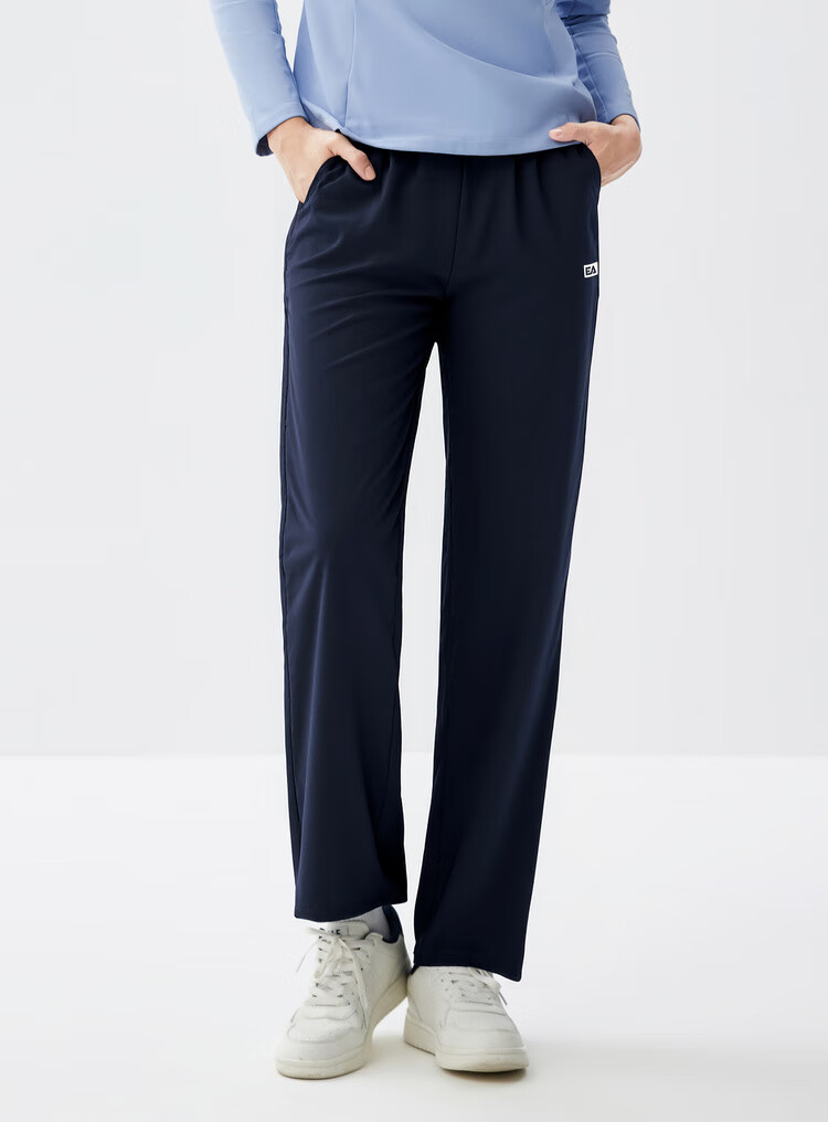 ELLE ACTIVE Simple Basic Fleece-Lined Pants for Women 2025 Autumn Winter New Casual Sports Straight-Leg Pants Navy Blue L 2