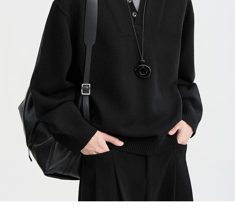 Earl Zuoer Wool Blend Two-in-One Henry Collar Autumn 2025 Long Sleeve Knit Base Shirt Men's Colorblock Sweater 30