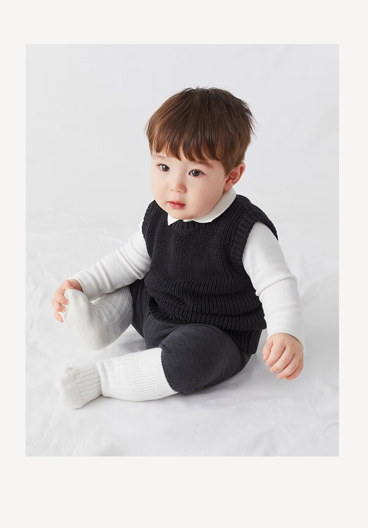 ENHENN Baby Knitted Vest Autumn New Pure Cotton Sleeveless Stylish Waistcoat Black Size 73 4