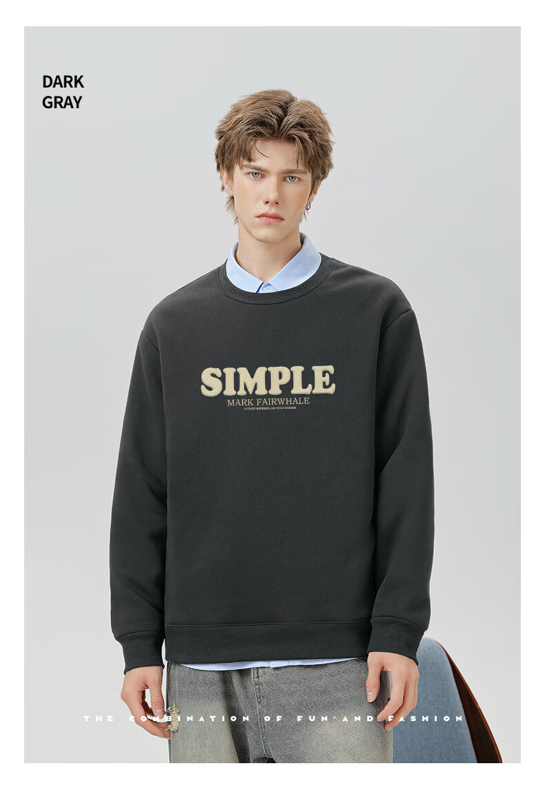Mark Fairwhale Fleece Lined Men's Sweatshirt Autumn Winter Crewneck Loose Heavyweight Long Sleeve Jacket Black XL 13