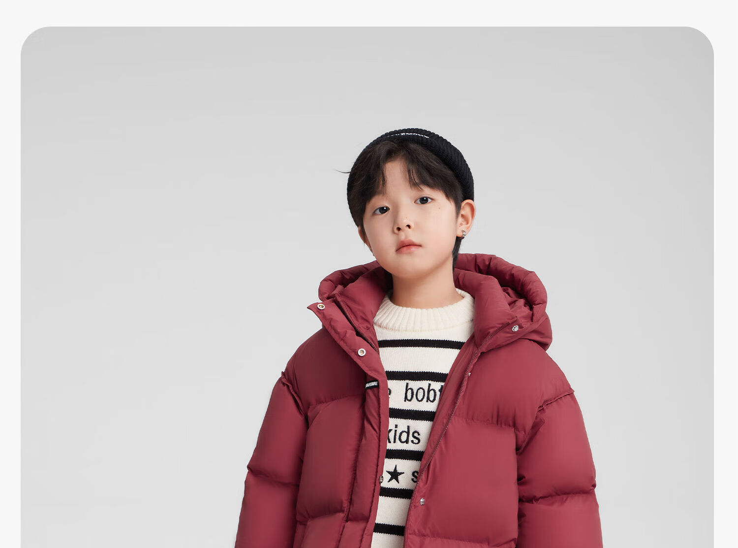 Zuo Xi Boys' Mid-Length Down Jacket Winter Warm Thickened Hooded Coat Red Size 130 New Year Outfit 40