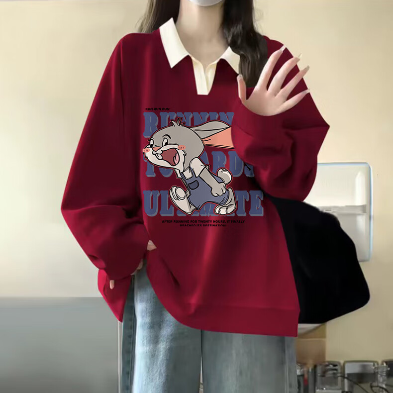Jeanswest Women's Heather Gray Polo Collar Sweatshirt 2026 New College Style Lazy Chic Top Colorblock Jacket 15
