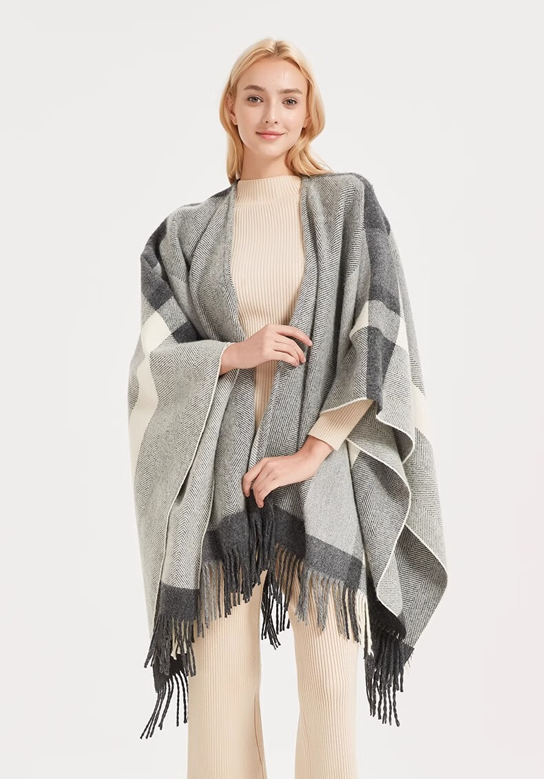 BOHOBOCO Pure Wool Herringbone Shawl Summer Air-Conditioned Room Nap Blanket Scarf Cape Dual-Use [Gift Box] Oatmeal Color 15