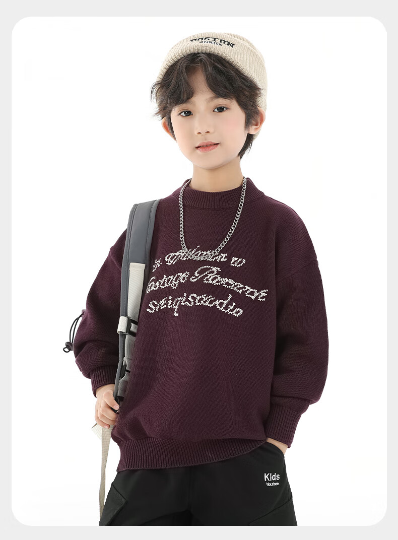 Little Elephant Ham Boys' Knitted Crew Neck Sweater Base Shirt Yellow [100% Cotton Skin-Friendly Non-Itchy] 120 cm 36