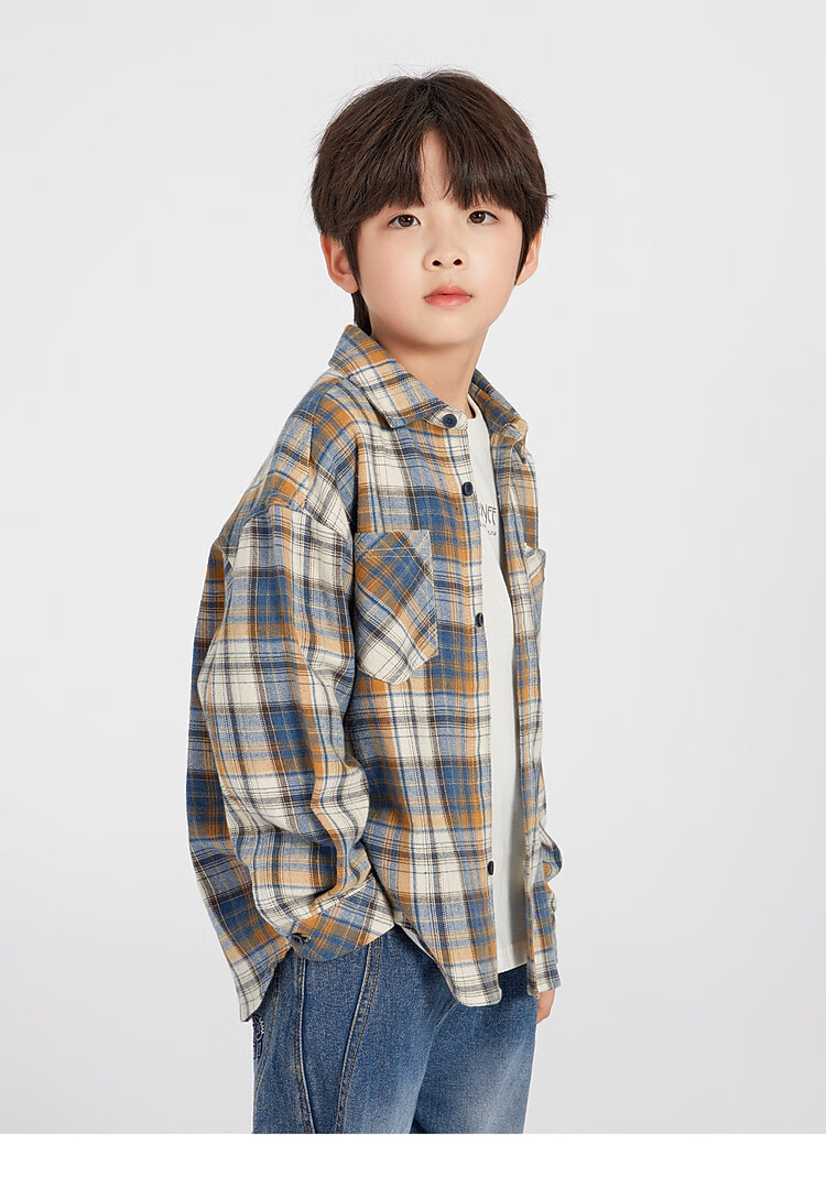 Duoduo Home [Green Blue Tune] Boys' Shirt 2025 Spring Season Change Children's Lightweight Jacket Soft Cotton Shirt for Older Kids 14