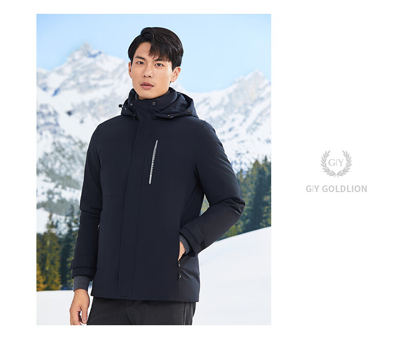 Goldlion GY Men's Three-Proof Anti-Feather-Leak Warm Hooded Down Jacket DGH0226-MK104 Black 2XL 6
