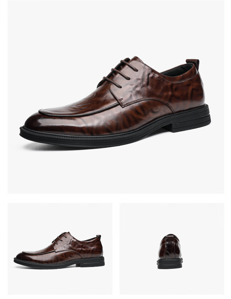 CARTELO British Hand-Grain Top-Layer Cowhide Men's Shoes, Business Casual Men's Leather Shoes, Wedding Shoes, Leather Shoes K062 Black Height-Increasing Size 41 5
