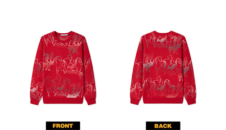 CABBEEN 100% Combed Cotton Men's Artistic Pattern Jacquard Gradient Yarn Winter Long Sleeve Sweater 16