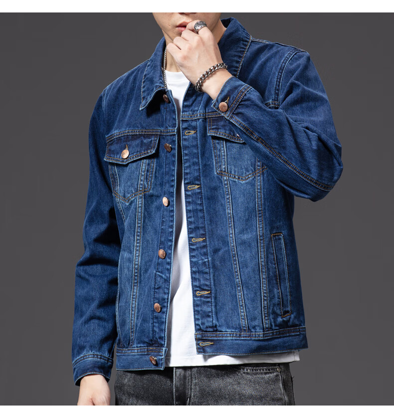 Woodpecker [Cotton Elastic Crisp] Men's Jacket 2026 Summer Business Casual Denim Coat Loose Fit Long Sleeve Blue 2XL 3
