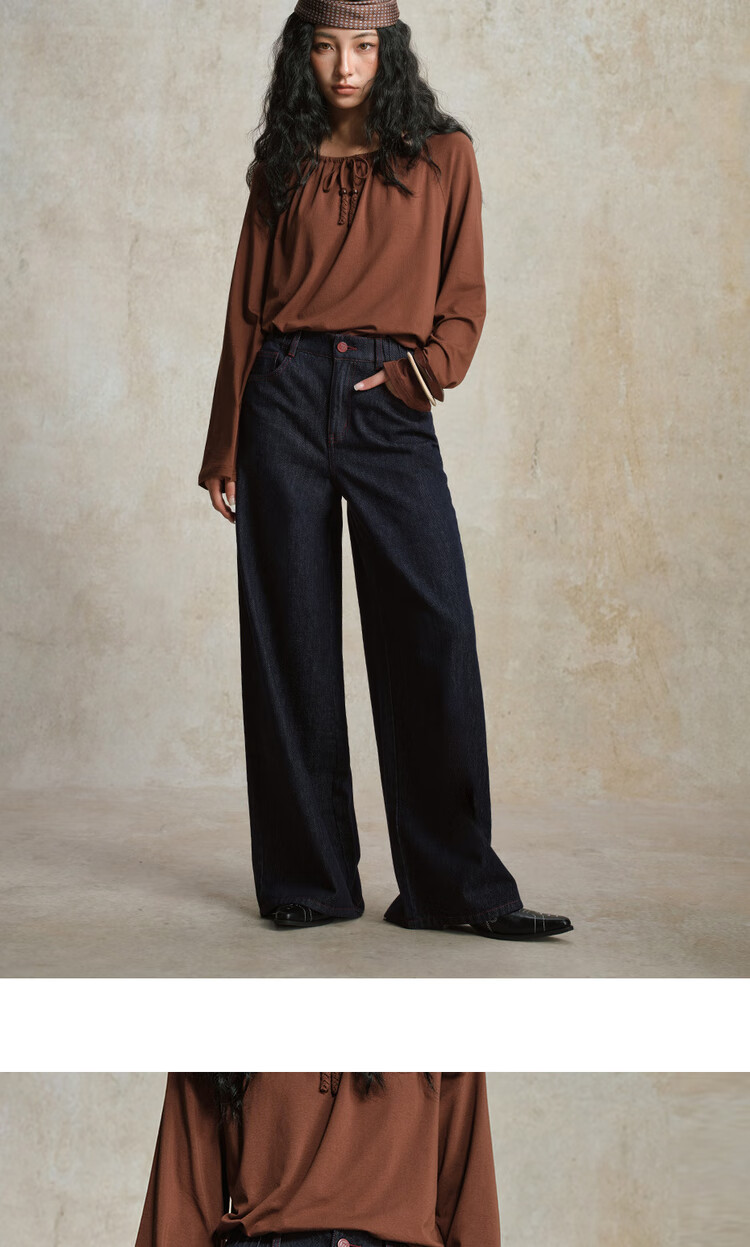 Giordano [Lu Zhengyi Star Edition] Autumn Winter Semi-Elastic Waist Natural Color Wide-Leg Jeans for Women 18415820 15