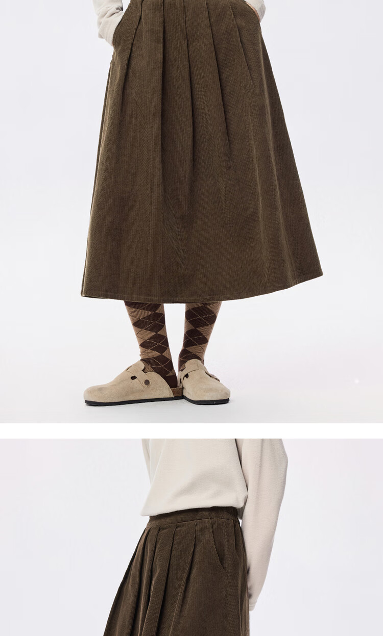 Giordano Women's Corduroy Umbrella Skirt Autumn Winter Pure Cotton Semi-Elastic Waist A-Line Pleated Skirt 05465672 12