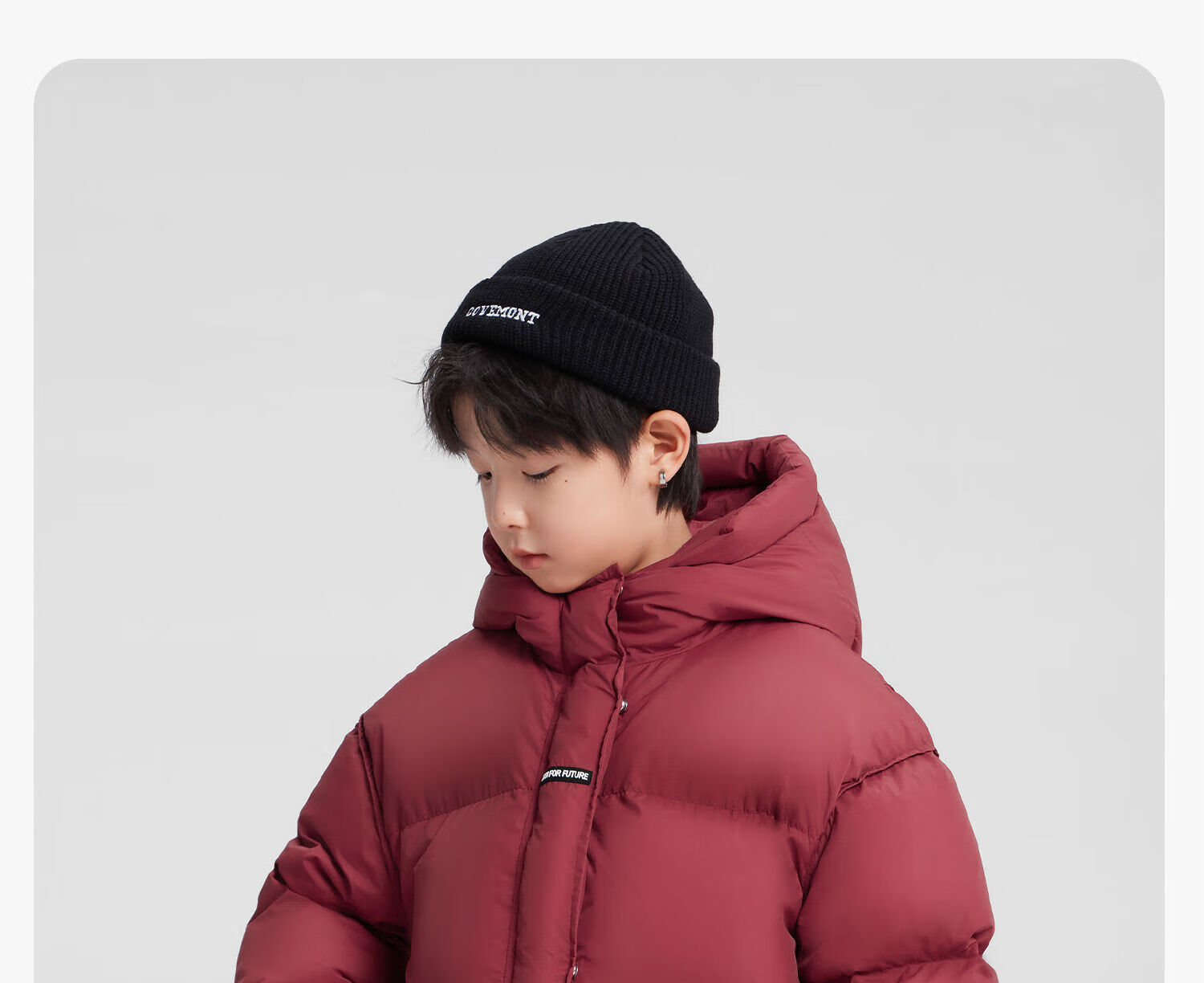 Zuo Xi Boys' Mid-Length Down Jacket Winter Warm Thickened Hooded Coat Red Size 130 New Year Outfit 44