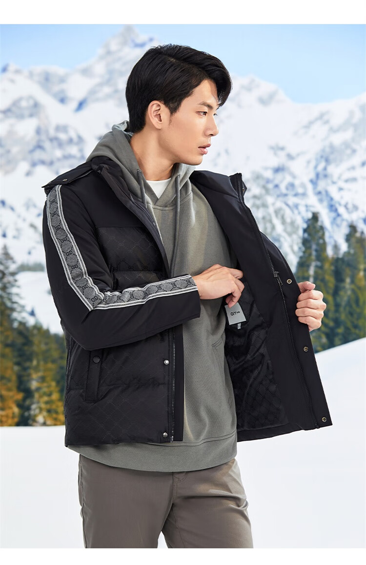 Goldlion GY Men's Short Down Jacket Autumn Winter Classic White Goose Down Three-Proof Detachable DGH0213-MK120 Black L 6