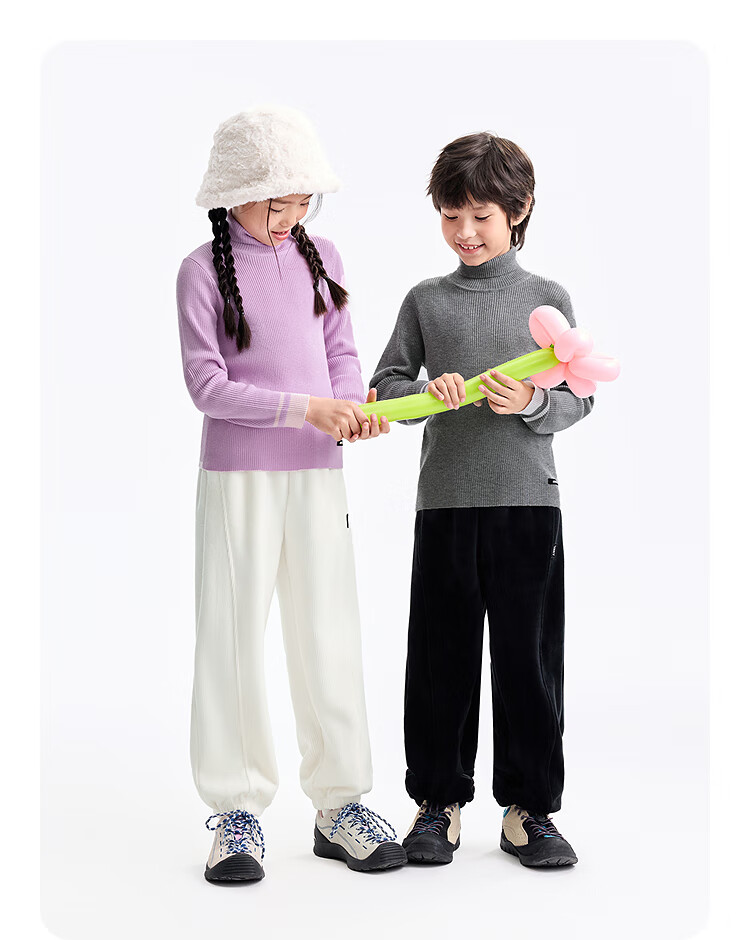 Annil Kids Boys and Girls High Collar Long Sleeve Knit Sweater 2025 Winter New Twilight Flower Gray 150 5