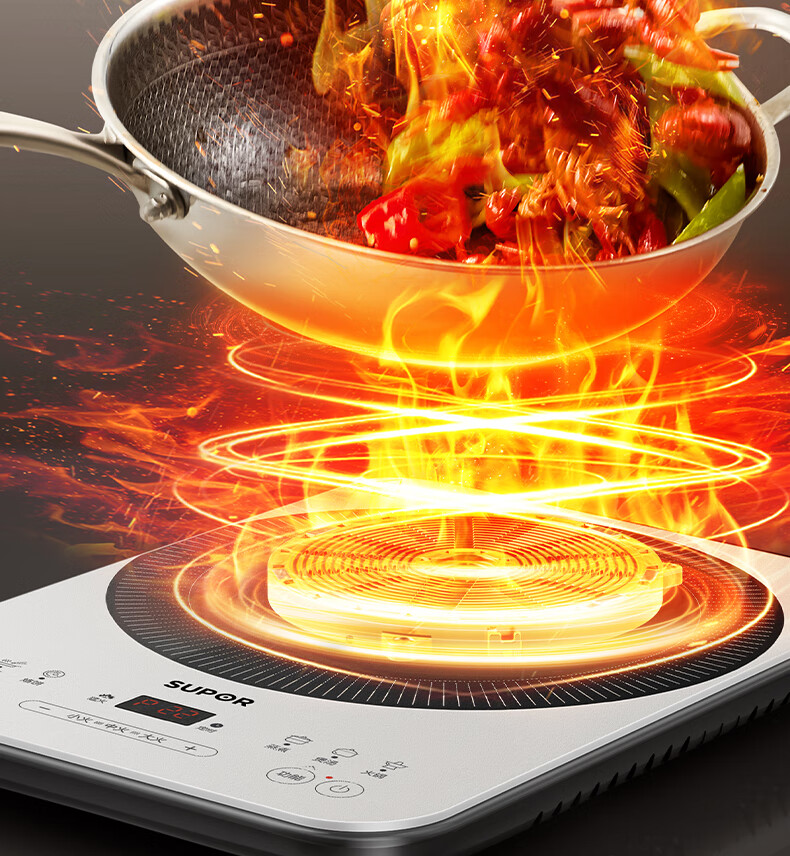 SUPOR Fenghuolun Series Induction Cooker, Household Continuous High Heat Electric Ceramic Stove, Even Heating Electromagnetic Cooker, Battery Stove, Electric Stove All-In Colorful Microcrystalline Panel Electric Stove C22-IA867D 12