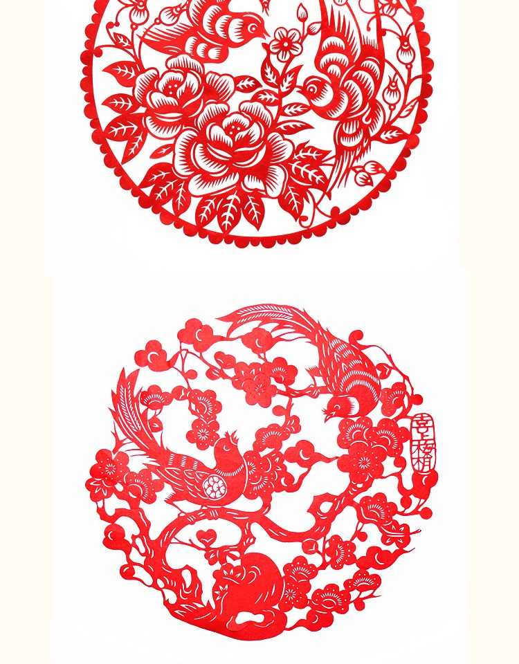 20cm五福捧寿品牌: 无言草 商品名称:手工镂空剪纸窗花宣纸玻璃贴纸窗