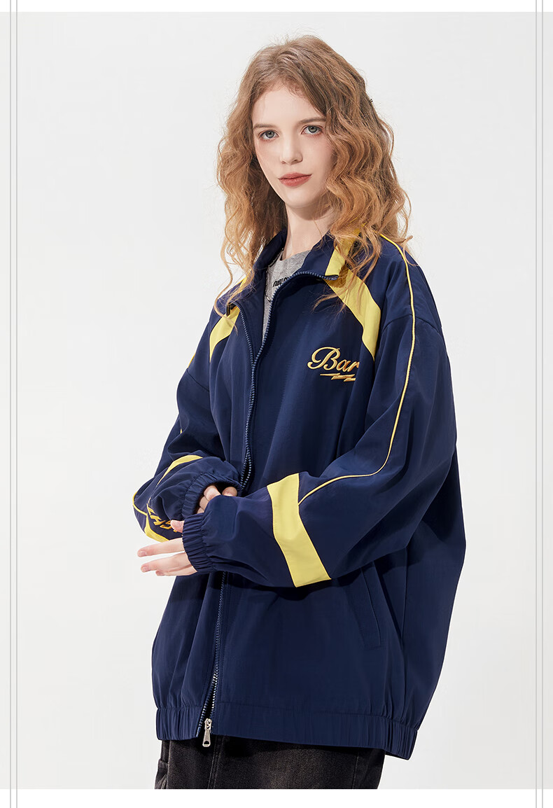 THE SIMPSONS Casual Loose Trendy Embroidered Colorblock Unisex Jacket Coat Gray Regular L 11