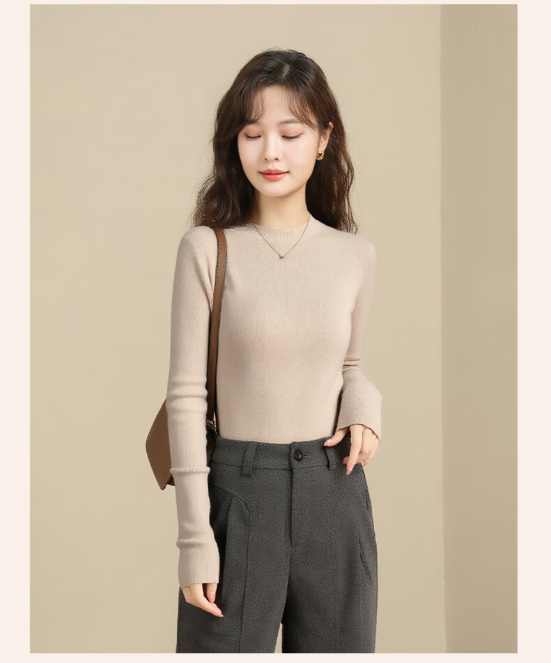 Baleno 2025 Autumn Winter New Women's Knitwear Half Turtleneck Pullover Slim Wool Sweater Top Thin Base Layer 13
