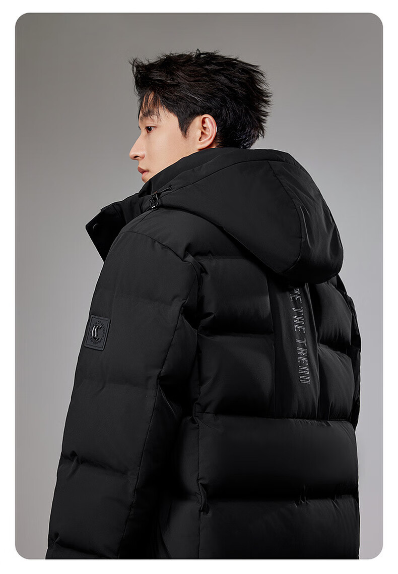 CABBEEN Men's Long Down Coat with Wrinkled Texture, Zipper Pockets, Detachable Hood, Winter 2025 14