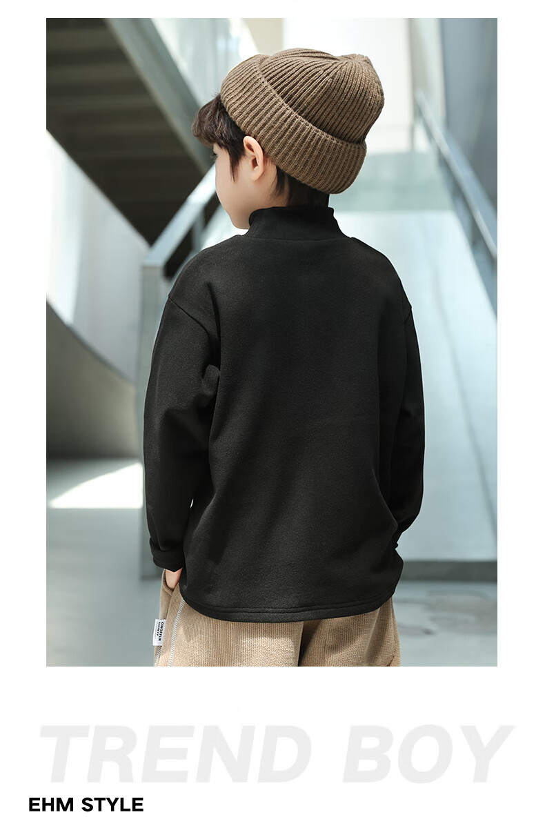 Little Elephant Ham Boys' Winter Base Layer Shirt Half Turtleneck Children's Thermal Underwear New Winter Kids' Clothing Black 120 cm 5