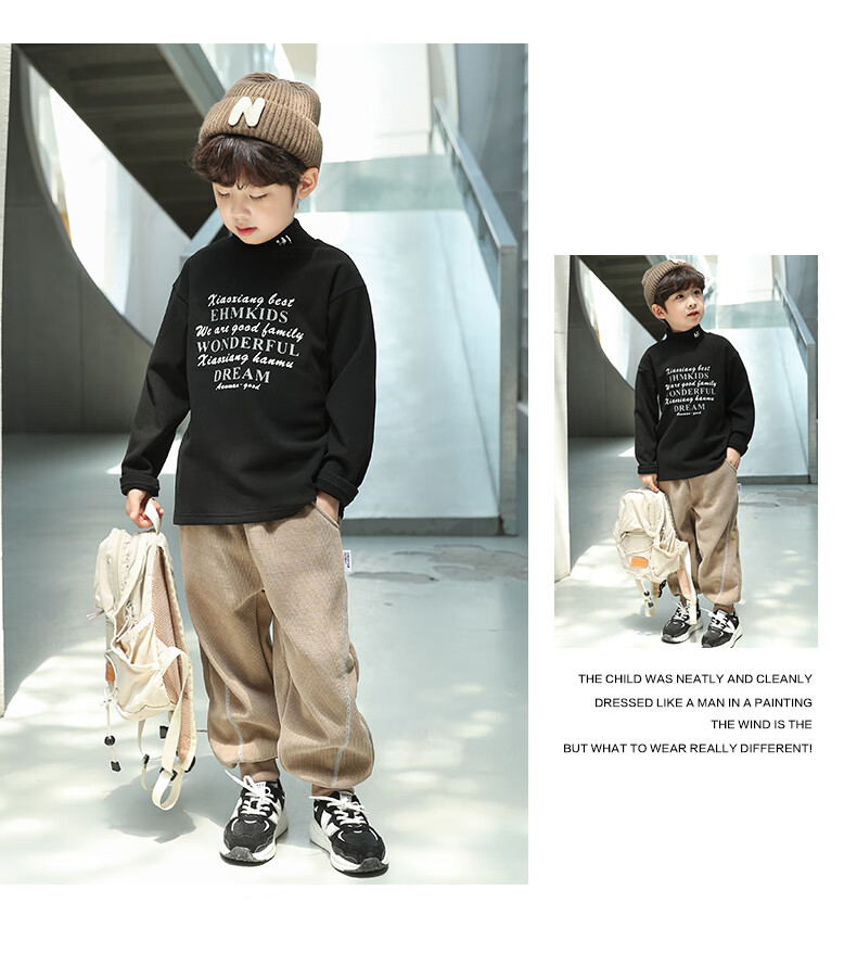 Little Elephant Ham Boys' Winter Base Layer Shirt Half Turtleneck Children's Thermal Underwear New Winter Kids' Clothing Black 120 cm 6