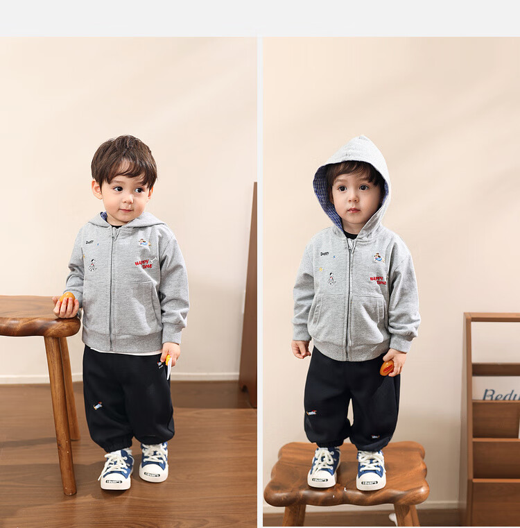 LUSON Little O Dad Boys' Baby Jacket Spring Hooded Red 2025 New Boys' Sweatshirt Baby Cardigan Spring Autumn Wear 16
