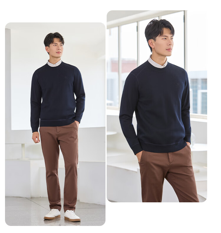 Laxton Men's Knit Sweater Autumn Winter [With Merino Wool] Warm Heat-Retaining Anti-Pilling Skin-Friendly Men's Top Navy Blue 2XL 8