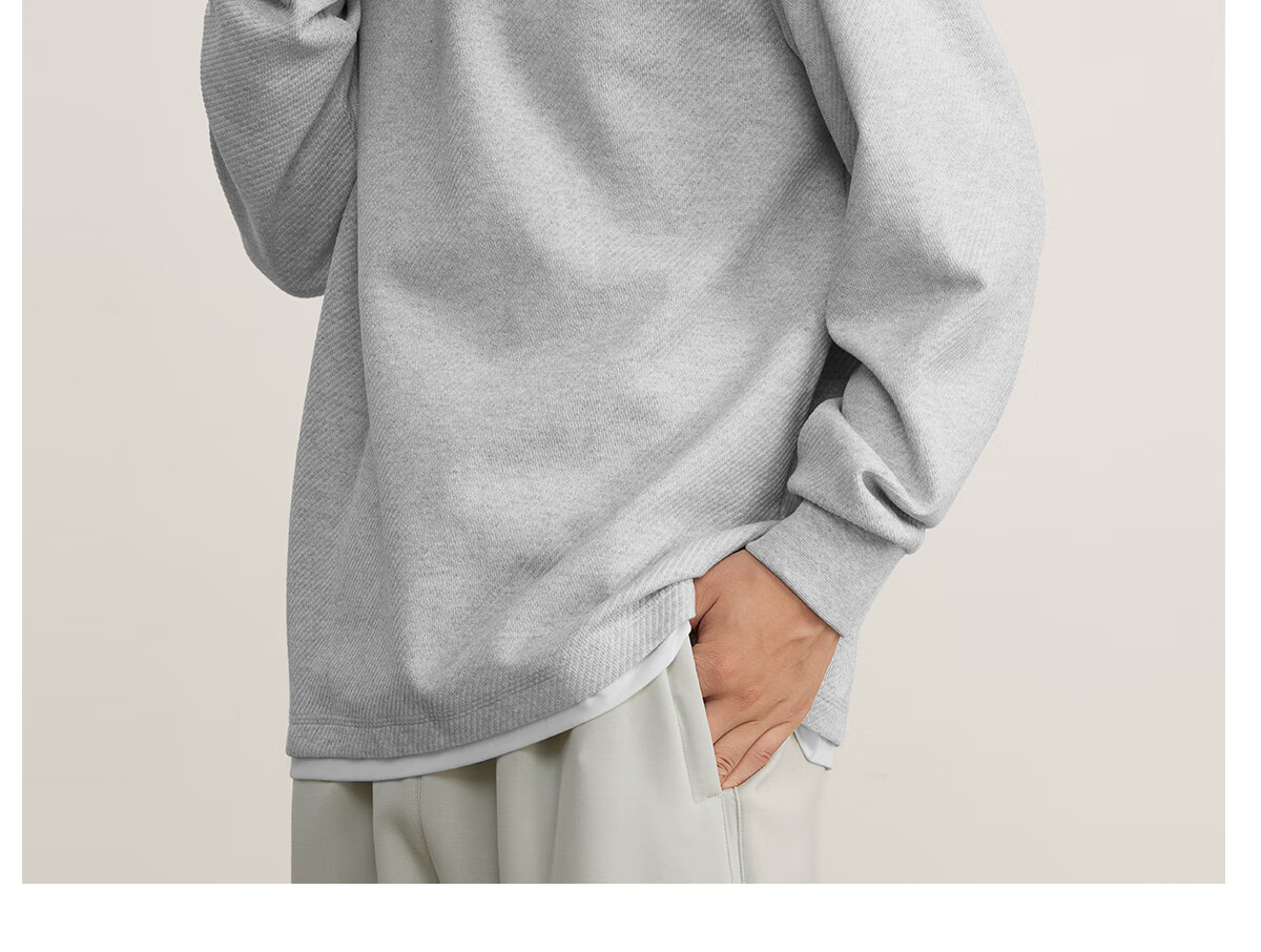 MARKLESS Men's 2025 Autumn New Loose Fit Khaki Green Layered Long Sleeve Sweatshirt, Size L, Model 5406 18
