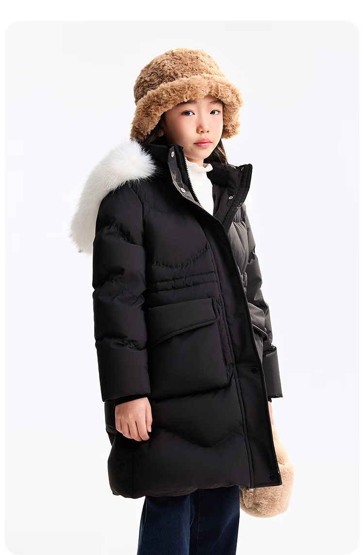 Annil Kids Girls Long Down Jacket 2025 Winter New Black 140 5