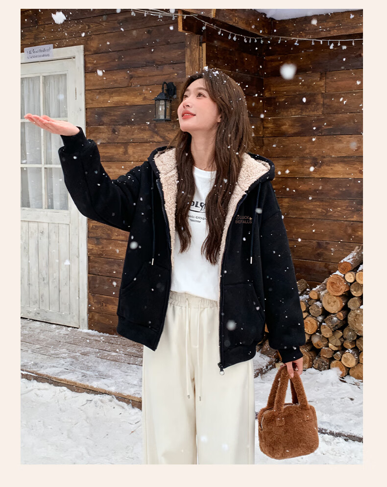 Baleno Thickened Lamb Wool Plush Jacket Women 2025 Autumn Winter New Thick Fleece Lined Hooded Cardigan Sweatshirt Warm 4
