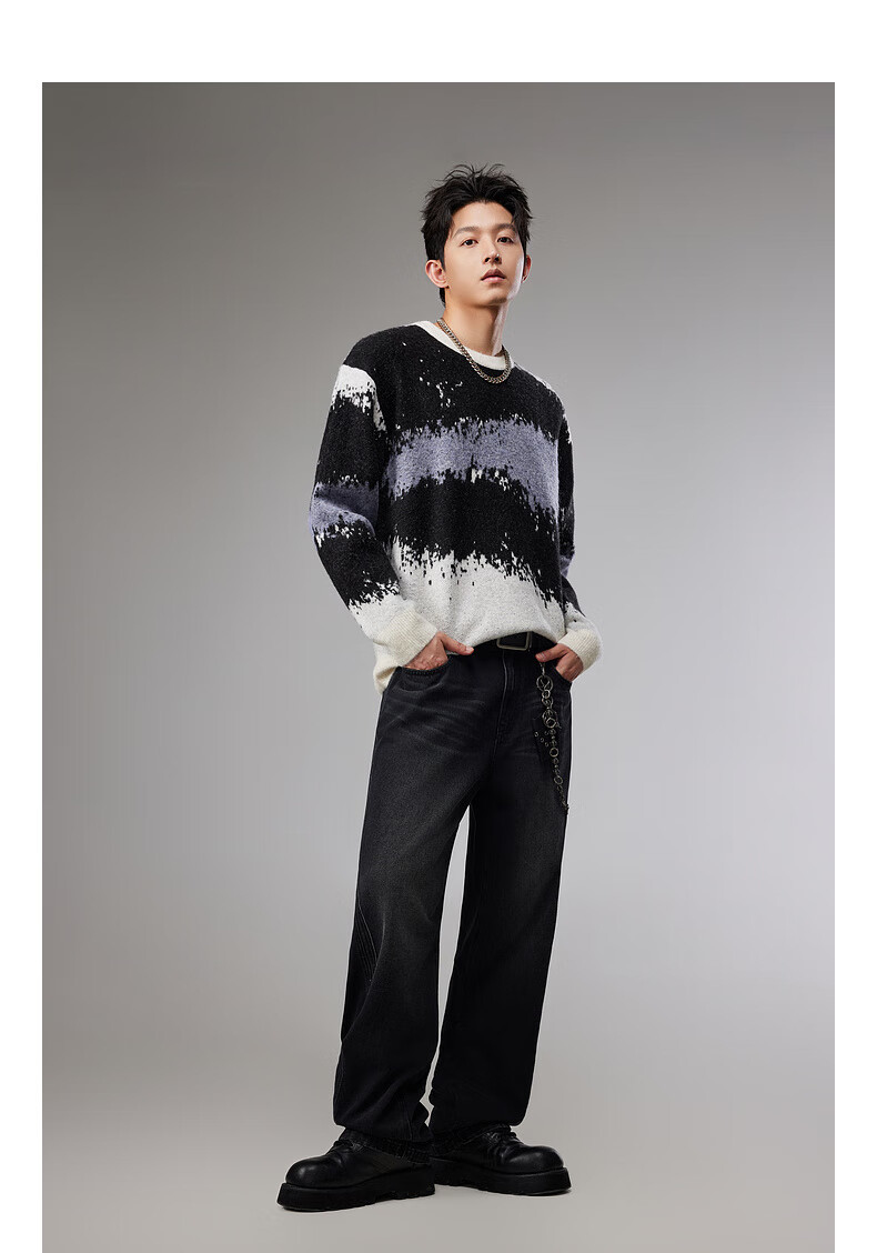 CABBEEN Men's Wool-Blend Colorblock Jacquard Patchwork Casual Wearable Long Sleeve Sweater 2025 Winter 13