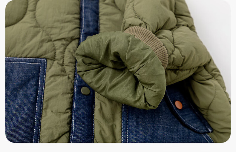 Dudu Baby Winter Cotton Padded Jacket Thickened Loose Coat Kids Boys Girls Fashionable Outerwear Army Green 90cm 12