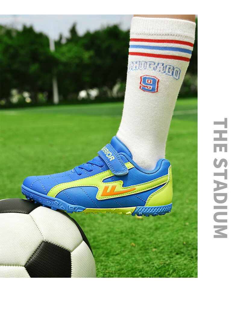 Huili Soccer Shoes with TF Turf Studs, Velcro, And No Laces for Men, Women, And Children, Suitable for School And Grass Fields, Model 595, Navy Blue, Size 31 22