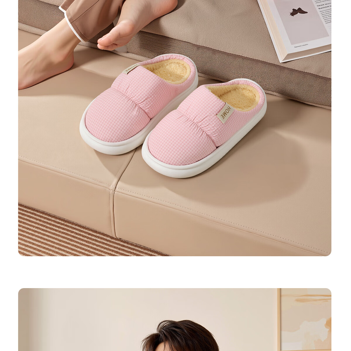 Grace Waterproof Cotton Slippers for Men, Autumn And Winter Indoor Home Use, Fleece-Lined Warm Non-Slip Thick-Soled Stepping-In Couple Cotton Slippers for Wome 11