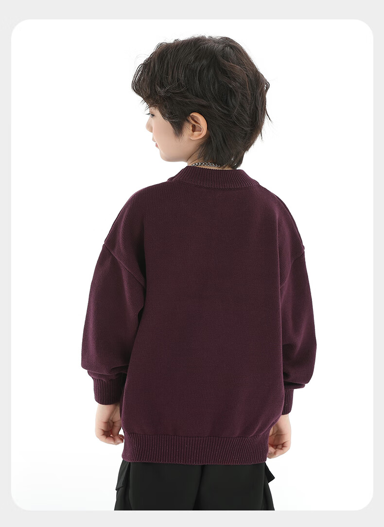Little Elephant Ham Boys' Knitted Crew Neck Sweater Base Shirt Yellow [100% Cotton Skin-Friendly Non-Itchy] 120 cm 34