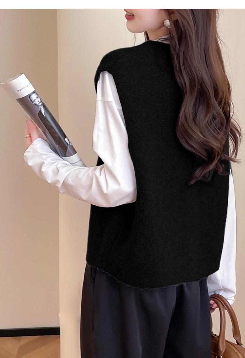 TonLion 2025 Autumn Winter Simple Retro Round Neck Cardigan Vest for Women 8