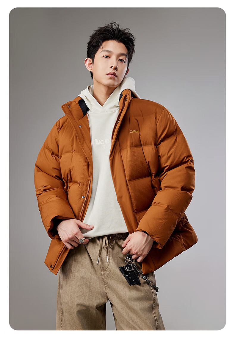 CABBEEN Men's Down Jacket with Nine-Grid Floral Pattern Channel Fabric, Textured Embossed Material, Winter Stand Collar Puffer Coat 6