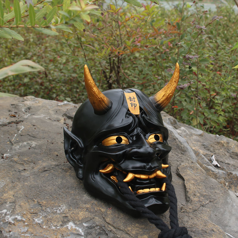 日式和风cosplay般若面具树脂玻璃钢恐怖浮世绘挂件纹身店摆件 黑色