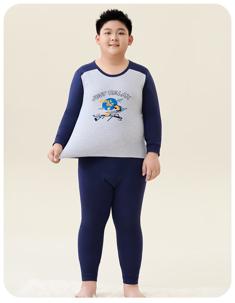 Yalu Youth Thermal Underwear Set Winter Pure Cotton Plus Size Kids Long Johns for Boys and Babies 6