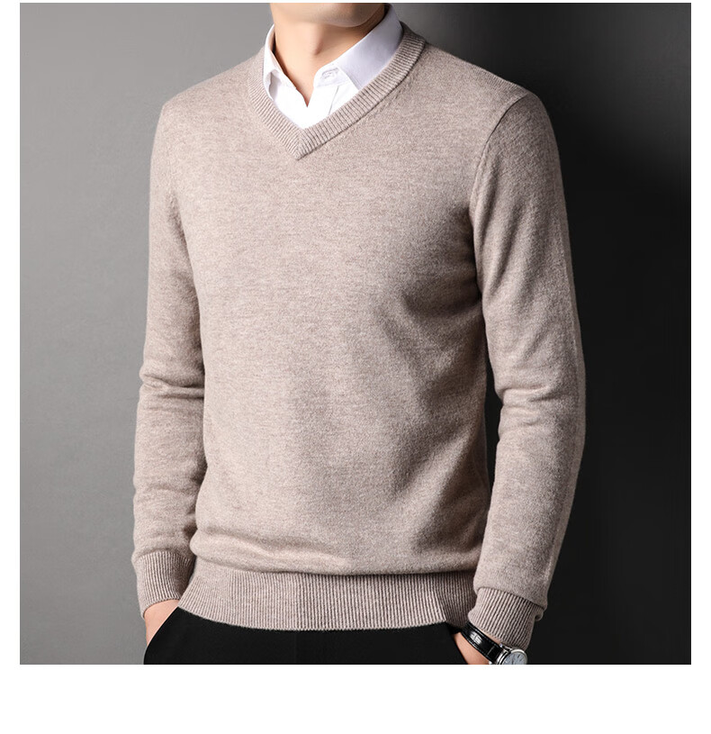 ROMON 100% Pure Wool Men's Thick Heavy 430G Warm V-Neck Casual Knit Sweater for Autumn and Winter 15