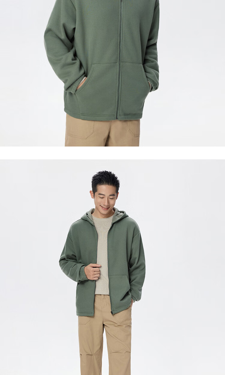 Giordano Men's Hooded Sweatshirt Autumn Winter Fleece Thickened Kangaroo Pocket Loose Pullover 18075812 10