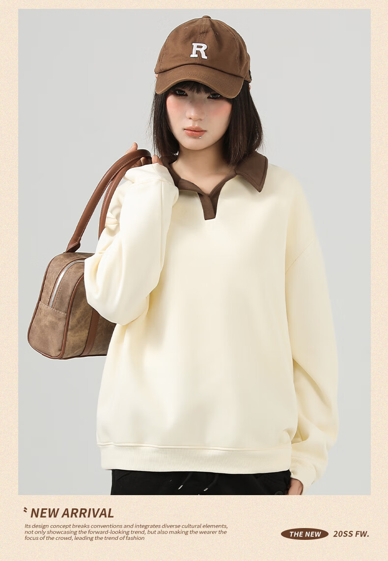 Jeanswest Women's Heather Gray Polo Collar Sweatshirt 2026 New College Style Lazy Chic Top Colorblock Jacket 6