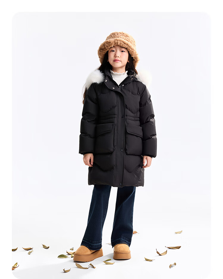 Annil Kids Girls Long Down Jacket 2025 Winter New Black 140 6