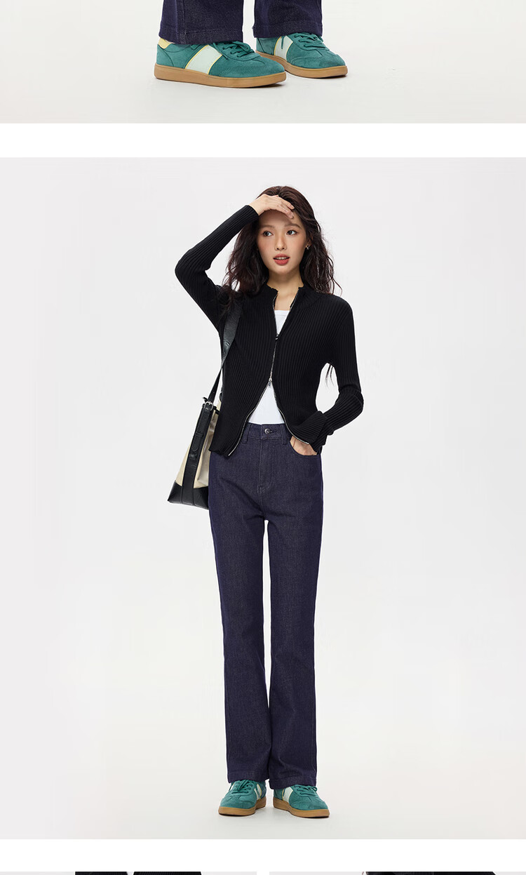 Giordano Women's Slim-Fit High-Waisted Denim Jeans with Heavy Wash Effect, Model 05415684 10