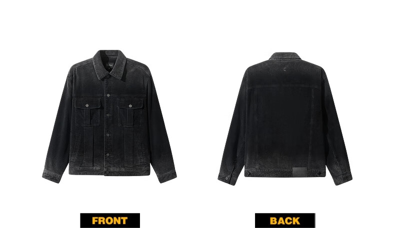 CABBEEN Black Corduroy Denim Jacket Men Gradient Washed Corduroy Denim Winter Coat 8