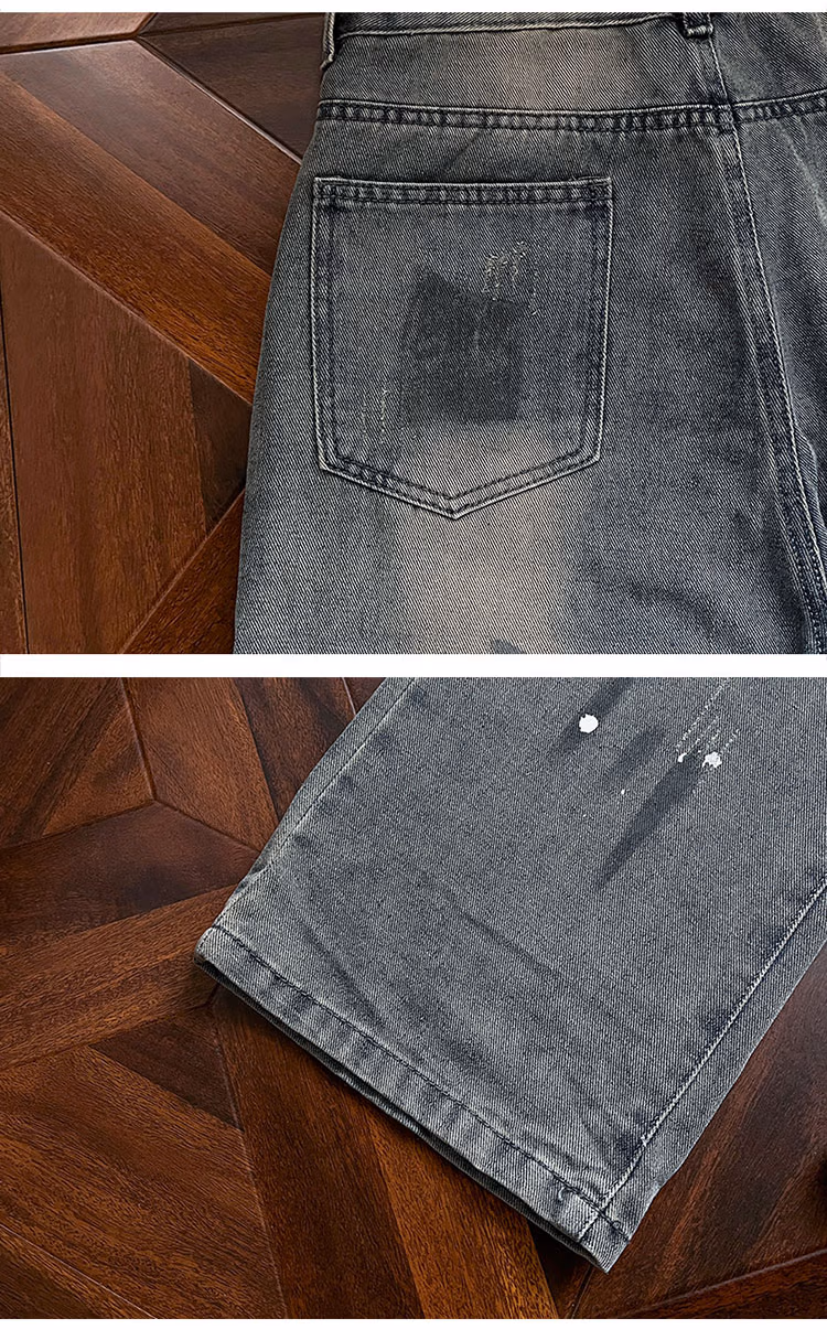Splash Ink Dirty Jeans Men's 2026 Spring And Autumn New American High Street Casual Loose Straight Pants, Blue S_mkmklike.com