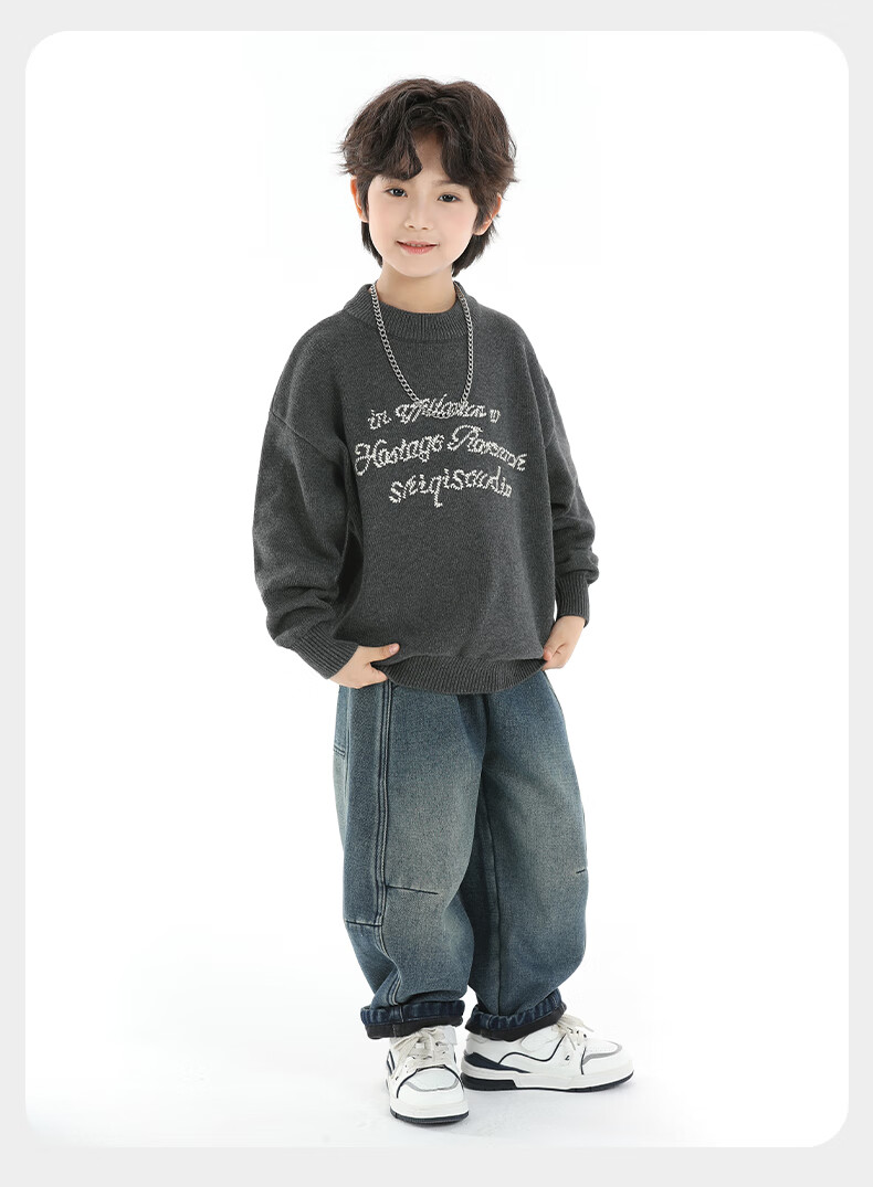 Little Elephant Ham Boys' Knitted Crew Neck Sweater Base Shirt Yellow [100% Cotton Skin-Friendly Non-Itchy] 120 cm 22