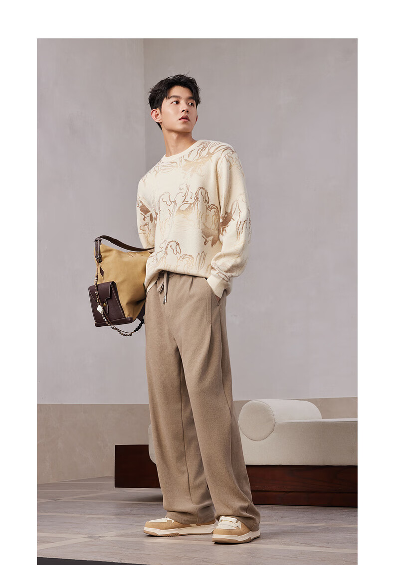 CABBEEN 100% Combed Cotton Men's Artistic Pattern Jacquard Gradient Yarn Winter Long Sleeve Sweater 7