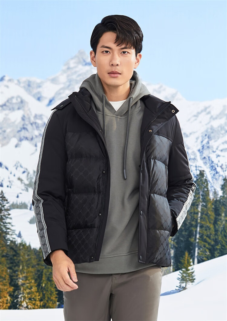 Goldlion GY Men's Short Down Jacket Autumn Winter Classic White Goose Down Three-Proof Detachable DGH0213-MK120 Black L 10